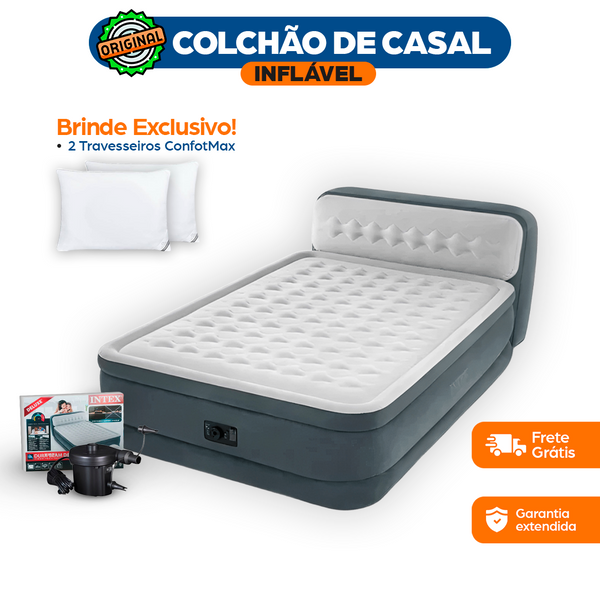 Colchão de Casal Inflável + Bomba de Ar e Encosto